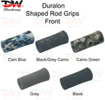 Load image into Gallery viewer, Duralon shaped rod grip in Black and Camo EVA for spinning or casting rods pre shaped duralon Front grip group 
