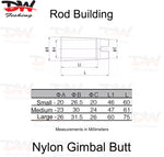 Load image into Gallery viewer, Rod Building Component Nylon Gimbal Butt with Matt Finish diagram with dimentions of butt cap
